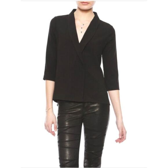 Cooper and Ella Eva Crepe Blazer Blouse Top Black Small - Picture 1 of 9